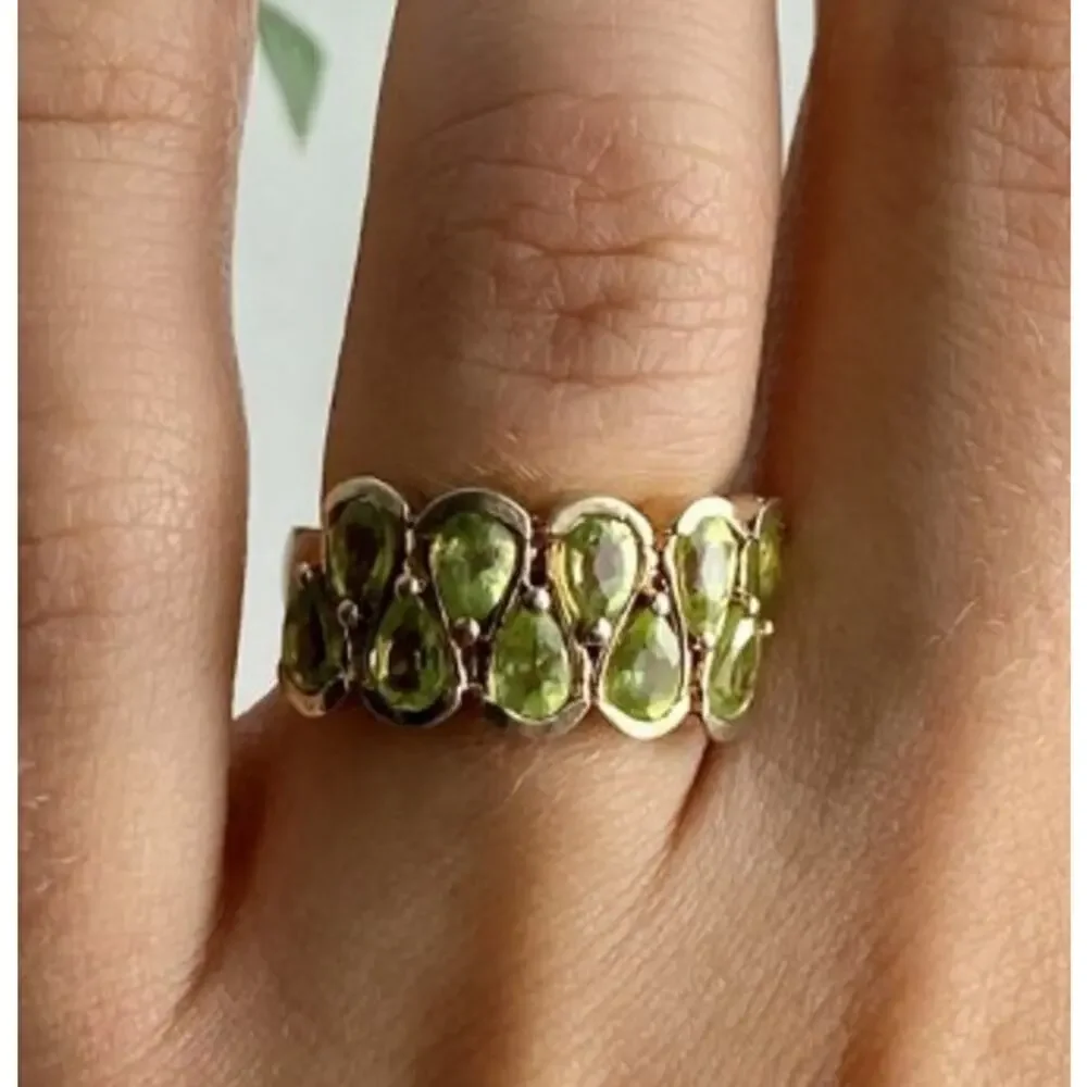 925 Sterling Silver Gold Plated Peridot Ring Size 6.5